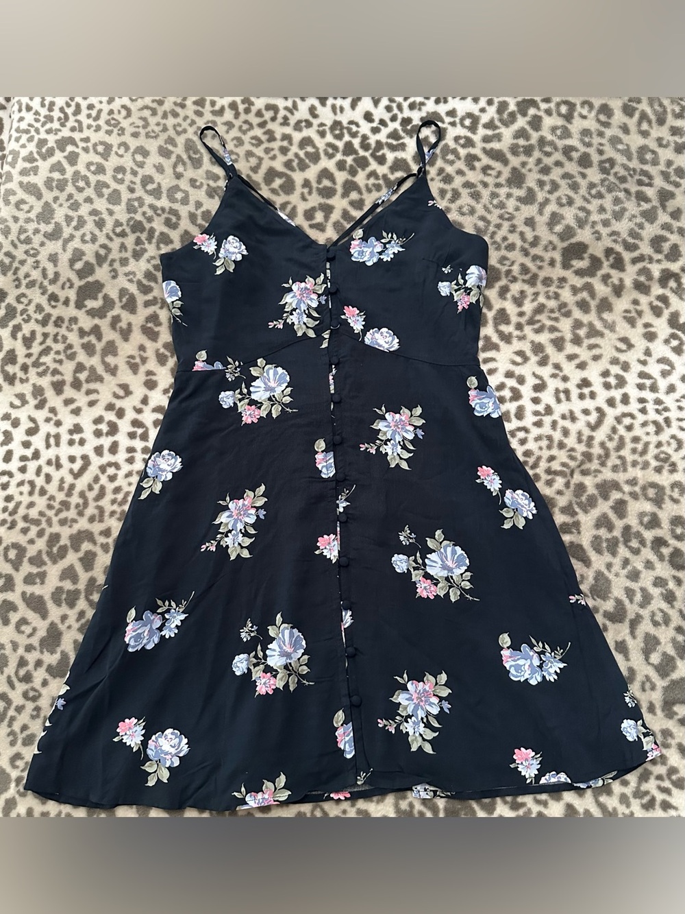 Abercrombie & Fitch Button Front V-Neck Cami Strap Mini Sundress Blue Floral S - Picture 4 of 17